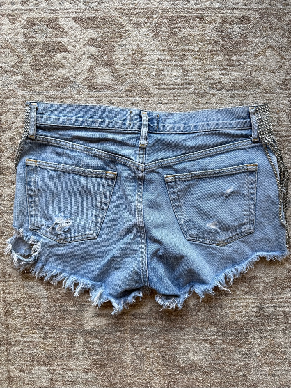 Limited Edition AGOLDE Parker Vintage Cutoff Denim Shorts with Rhinestones - Picture 4 of 7